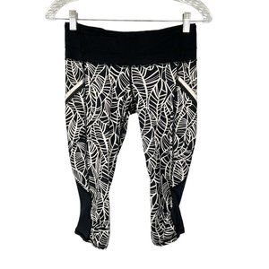 Lululemon Run A Marathon Crop II Legging Pretty Palm Black Angel Wing size 4